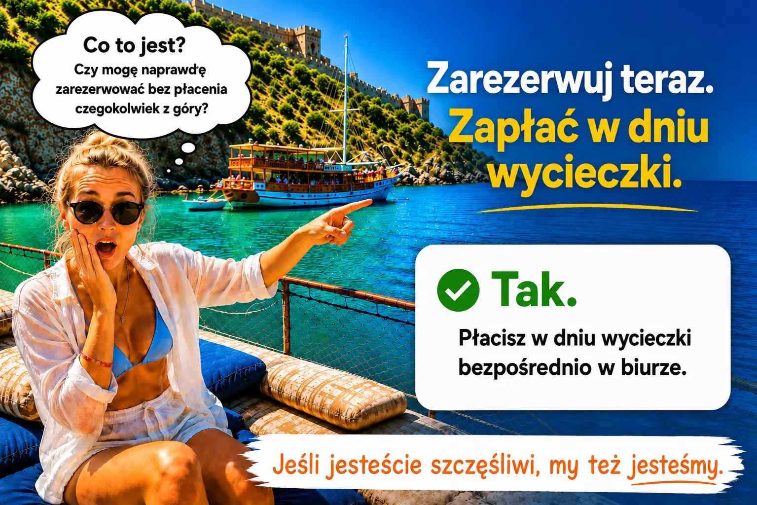 Rezerwuj wycieczki bez karty kredytowej i bez zaliczki
